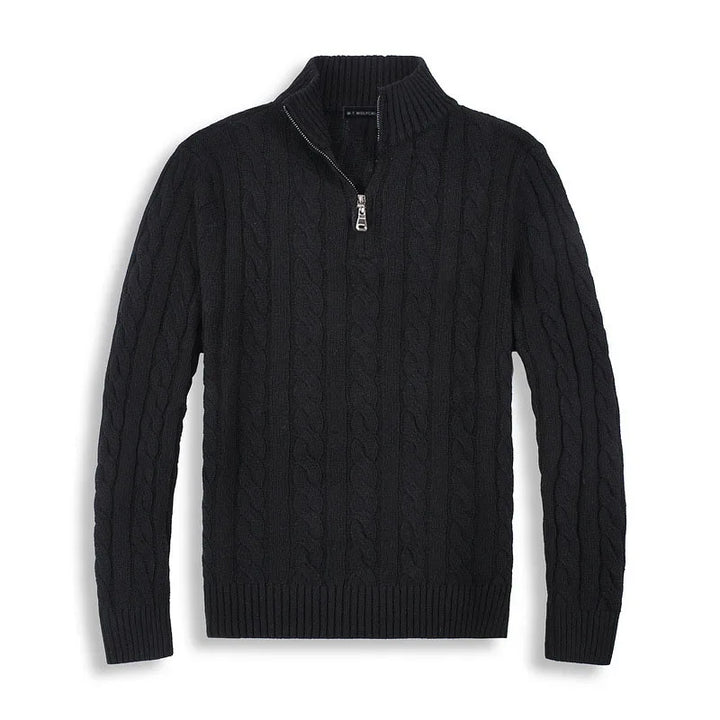 Men's Merino Wool Quarter Zip Cable Knit Sweater