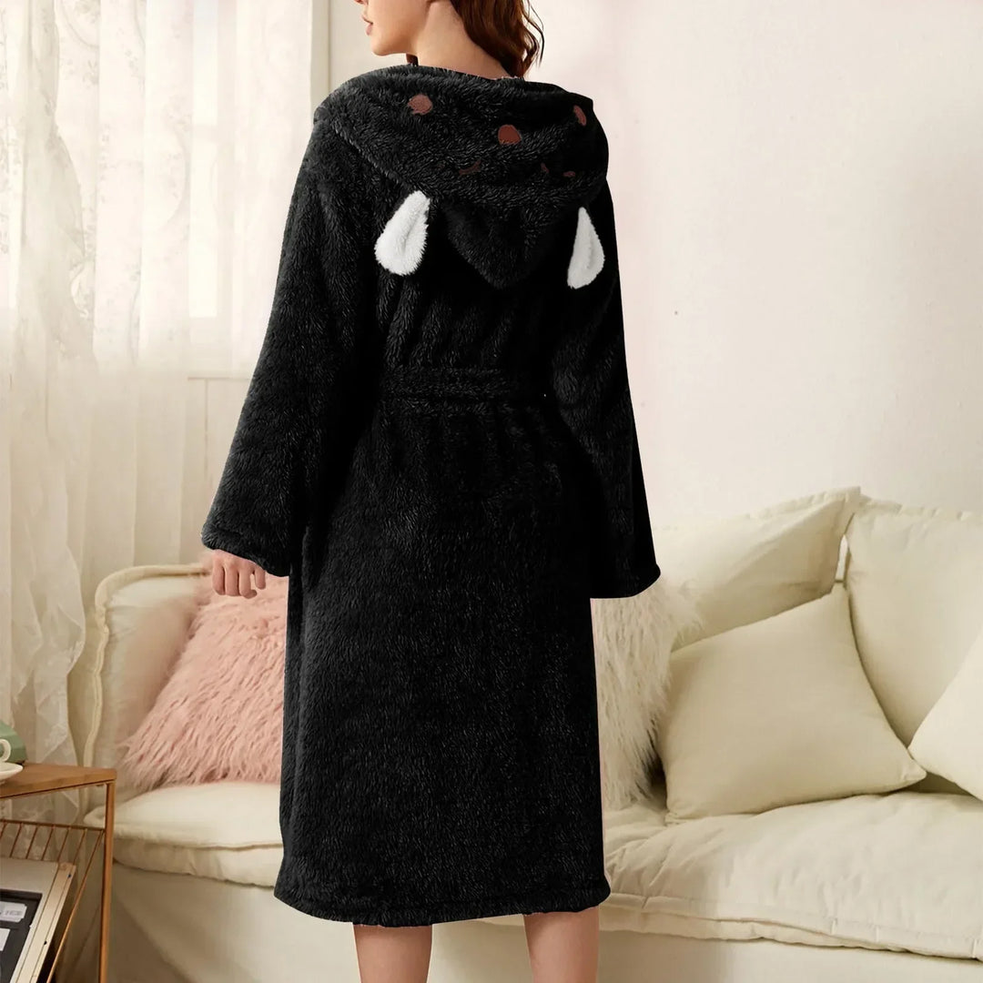 Women's Fleece Hooded Dressing Gown Bathrobe