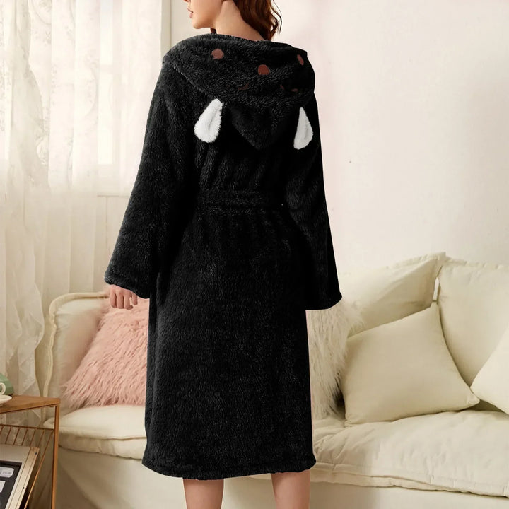 Women's Fleece Hooded Dressing Gown Bathrobe