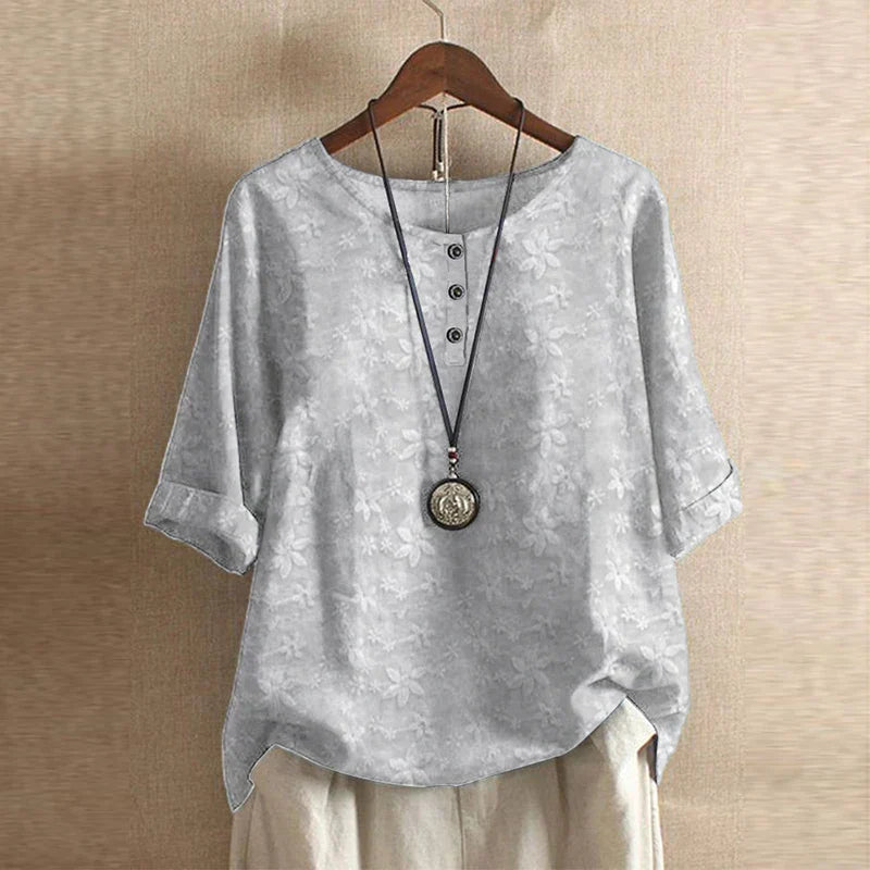 Women's Boho Floral Round Neck 3/4 Sleeve Tunic Blouse Tops