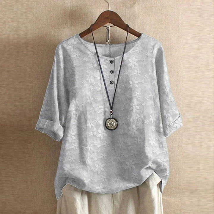 Women's Boho Floral Round Neck 3/4 Sleeve Tunic Blouse Tops