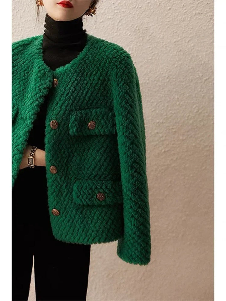 Women's Wool Tweed Jacket Knit Cardigan Outerwear Top