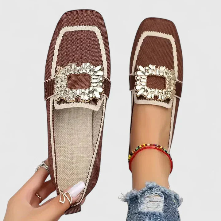 Women's Leather Orthopedic Loafers Square Toe Slip On Shoes