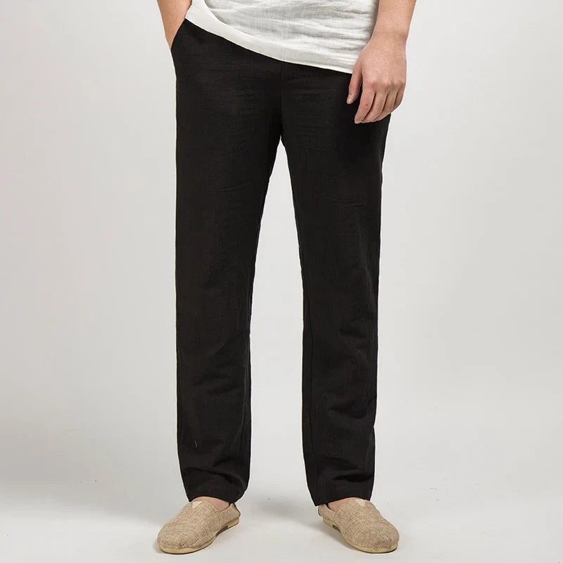 Men's Casual Linen Trousers Lightweight Relaxed Fit Pants