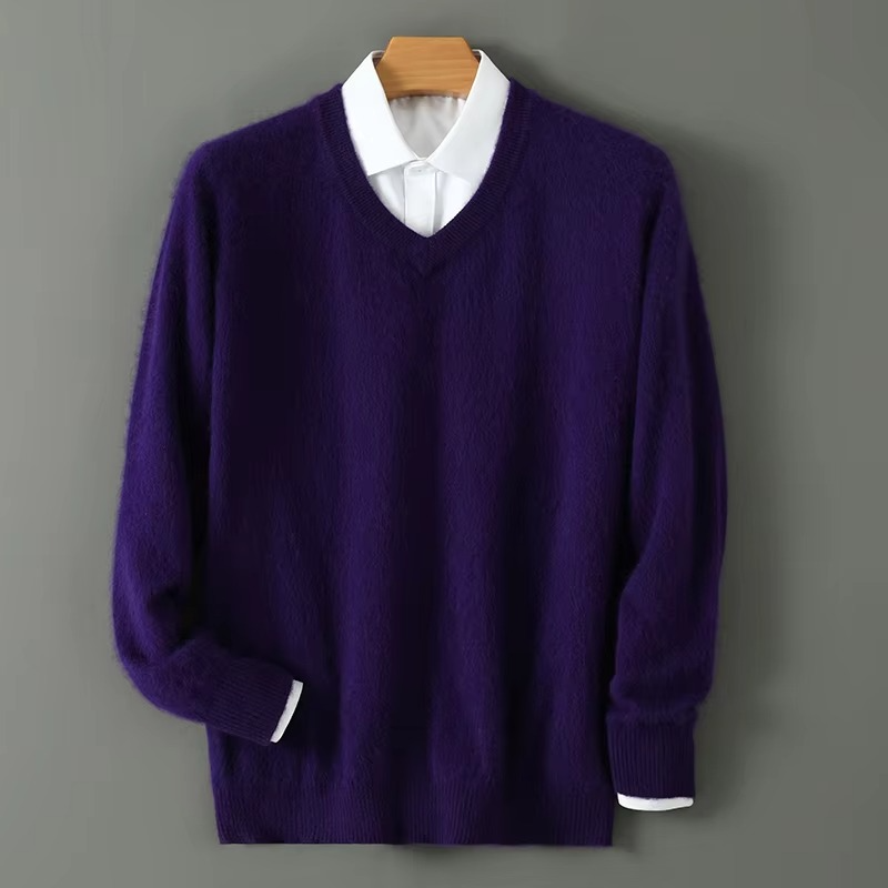 Men's V-Neck Merino Wool Sweater Pullover Knit Jumper Top