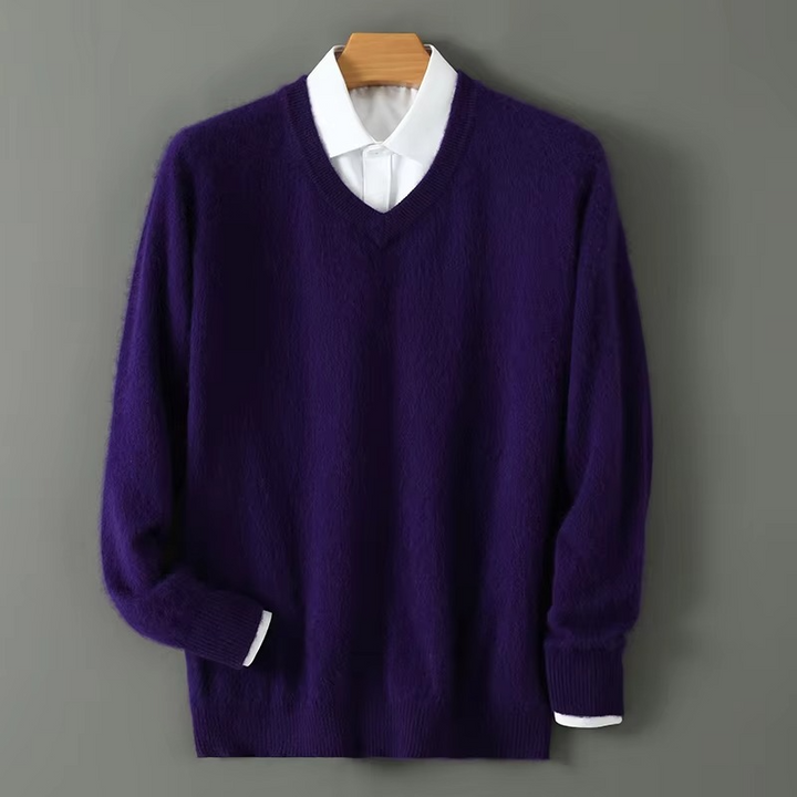 Men's V-Neck Merino Wool Sweater Pullover Knit Jumper Top