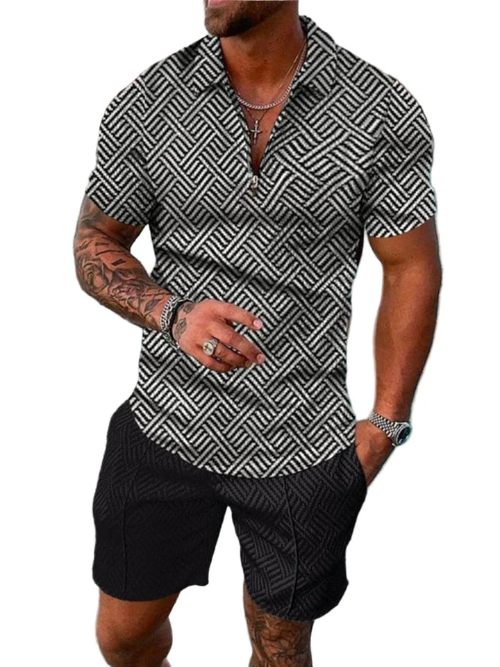 Men's Knit Quarter-Zip Polo Shirt and Shorts Two-Piece Set