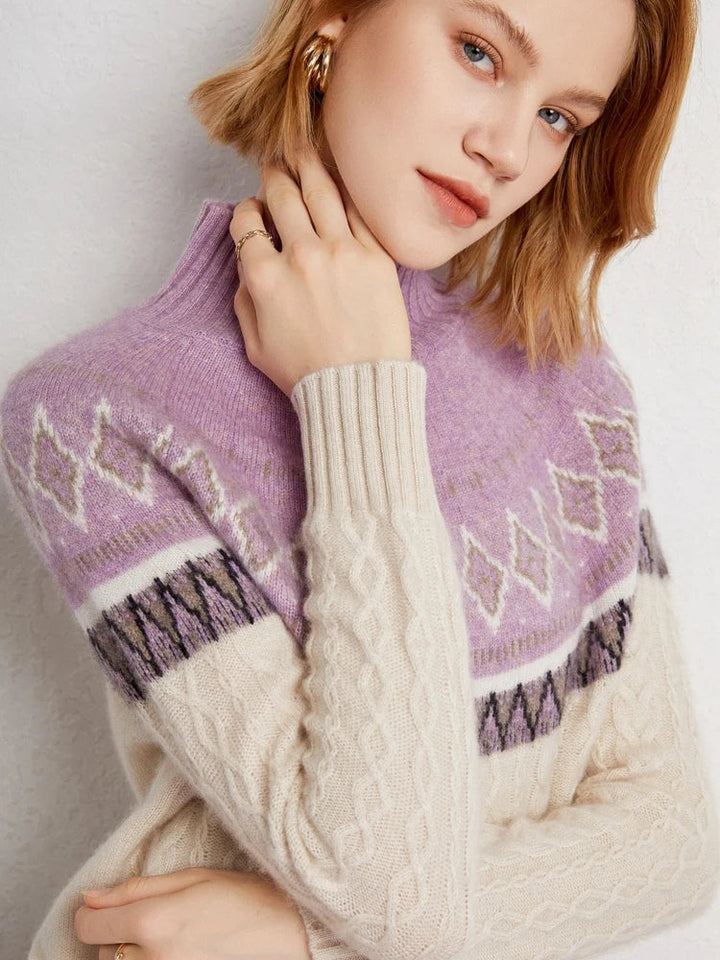 Women's Wool Knit Mock Neck Fair Isle Sweater