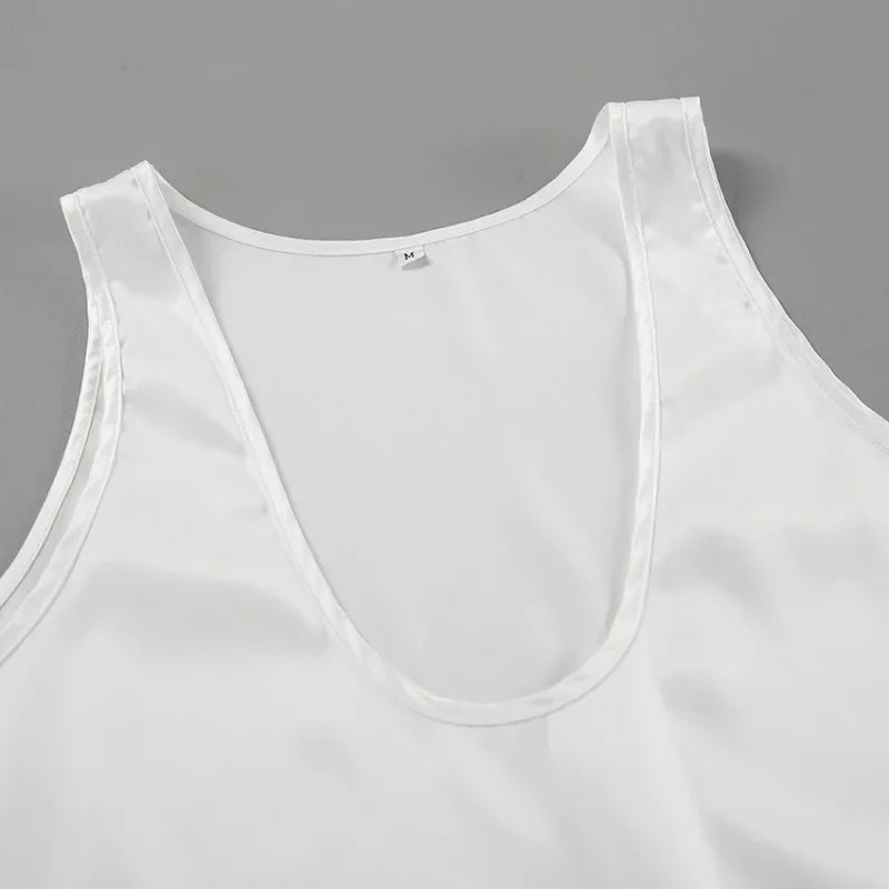 Women's Satin Sleeveless Scoop Neck Tank Top 