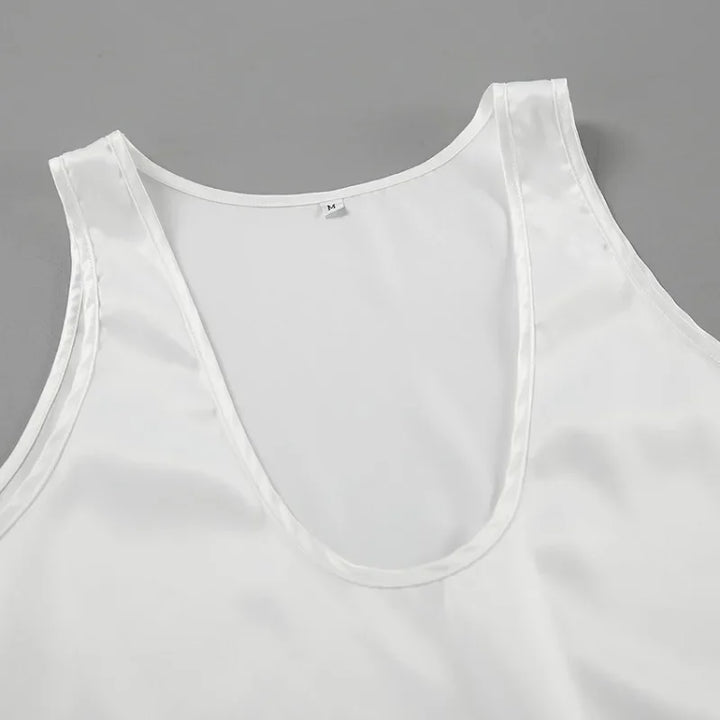 Women's Satin Sleeveless Scoop Neck Tank Top 
