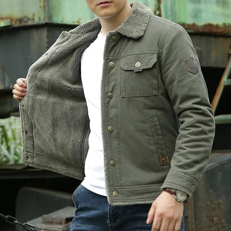 Men's Fleece Lined Trucker Cargo Work Jacket