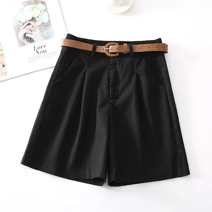 Women's Linen High Waisted Pleated Shorts