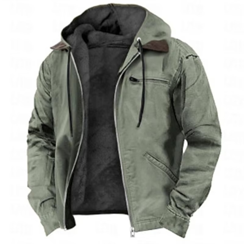 Veste tactique chaude à capuche en polaire pour homme, fermeture intégrale éclair, manteau épais