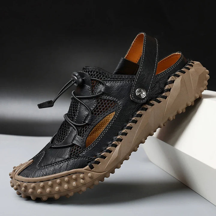Sandales décontractées pour hommes en cuir, chaussures de randonnée d’extérieur à bout fermé