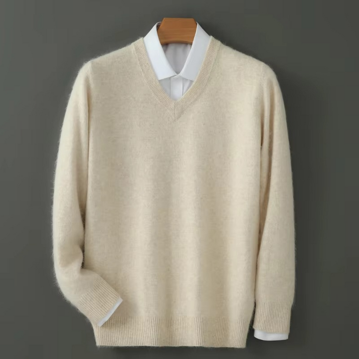 Men's V-Neck Merino Wool Sweater Pullover Knit Jumper Top