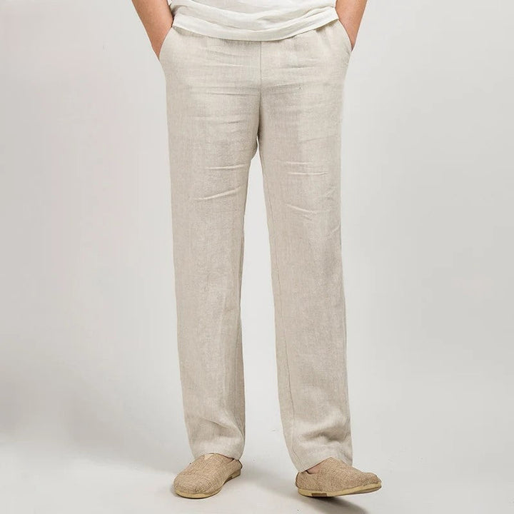Men's Casual Linen Trousers Lightweight Relaxed Fit Pants