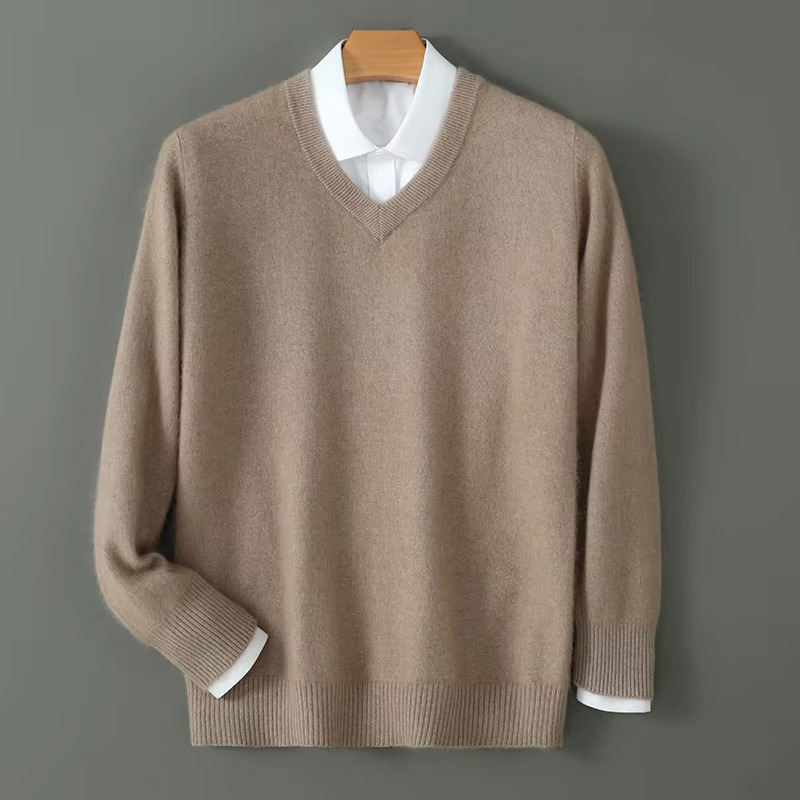 Men's V-Neck Merino Wool Sweater Pullover Knit Jumper Top