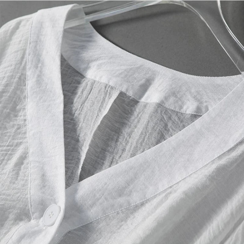 Women's V-Neck Loose Linen Blouse Casual Long Sleeve Shirt