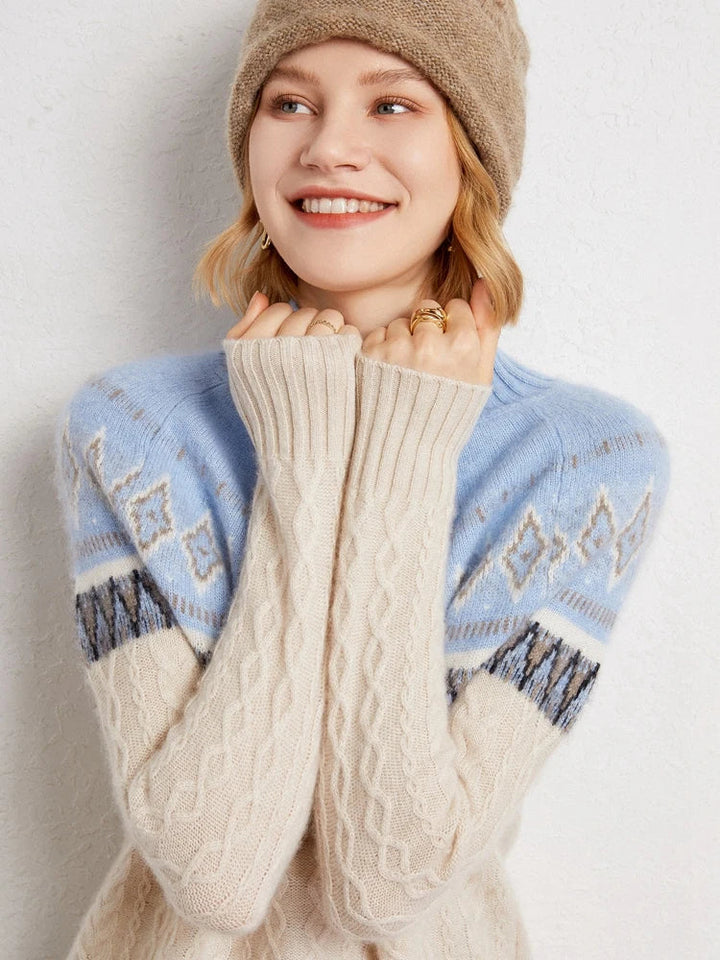 Women's Wool Knit Mock Neck Fair Isle Sweater