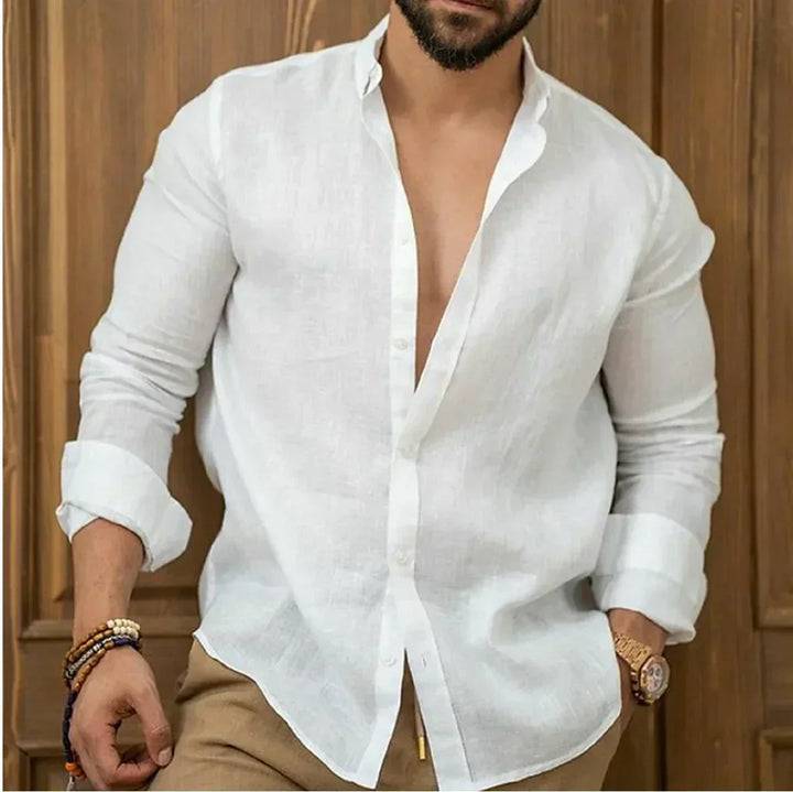 Men's Linen Blend Long Sleeve Casual Button Down Shirt