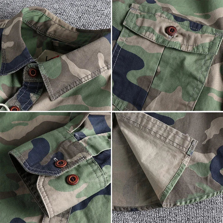 Men's Camo Overshirt Military Casual Long Sleeve Cargo Jacket