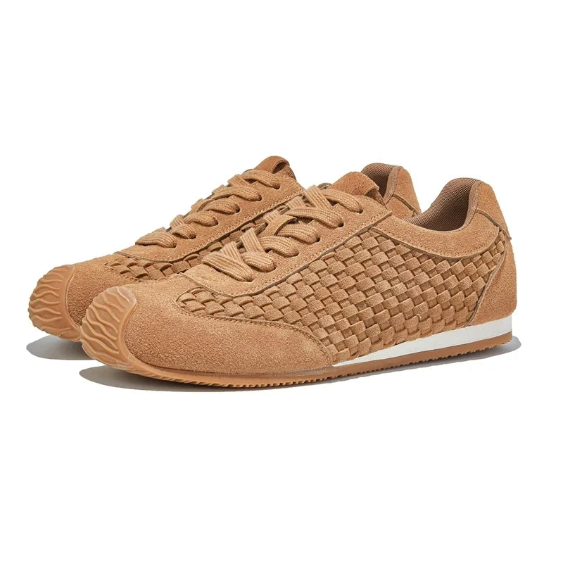 Women's Suede Woven Sneakers Casual Low Top Shoes