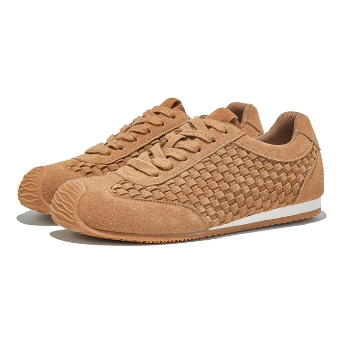 Women's Suede Woven Sneakers Casual Low Top Shoes