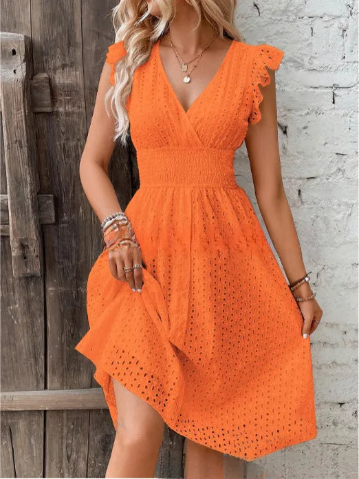 Women's Lace V Neck A Line Midi Dress