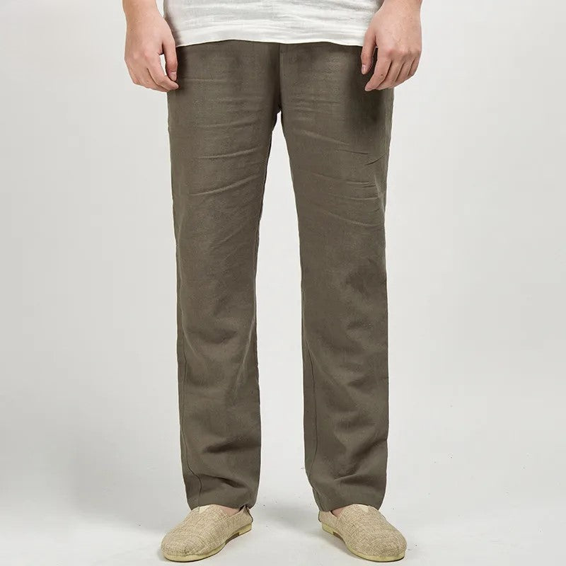 Men's Casual Linen Trousers Lightweight Relaxed Fit Pants