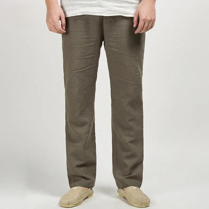 Men's Casual Linen Trousers Lightweight Relaxed Fit Pants
