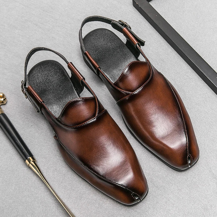 Męskie skórzane półbuty wizytowe typu slingback, wygodne mokasyny, sandały