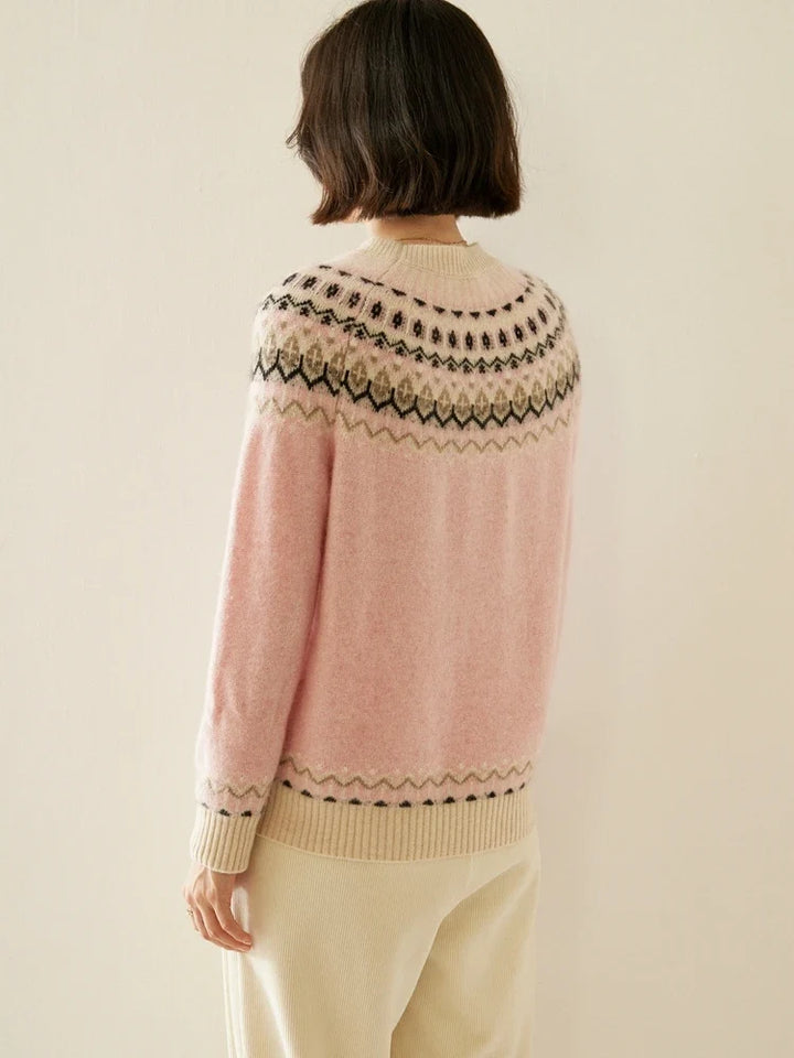 Women's Wool Knit Sweater Pullover Crewneck Fair Isle Knitwear