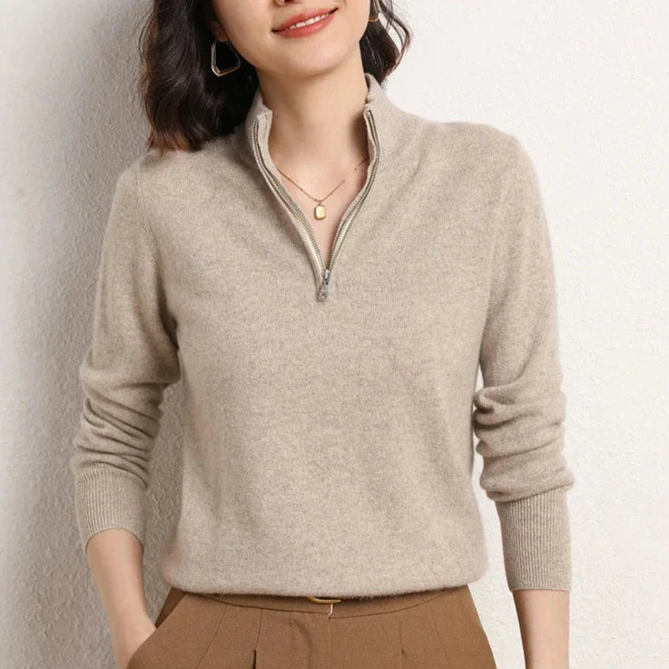 Women's Half Zip Merino Wool Knit Sweater