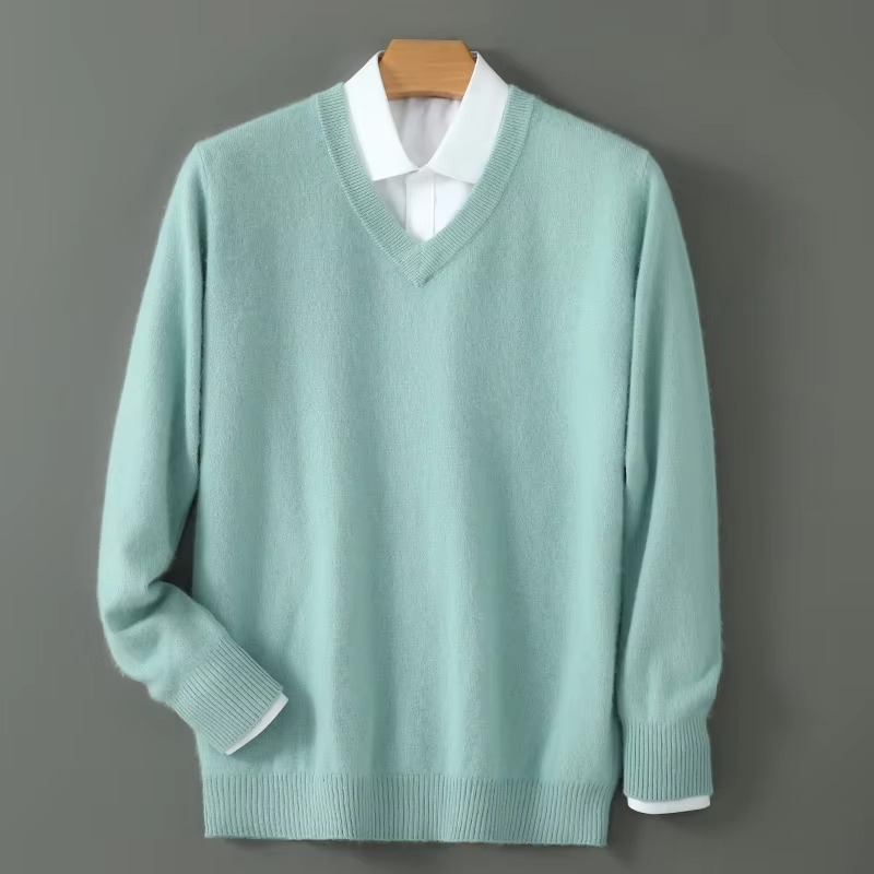 Men's V-Neck Merino Wool Sweater Pullover Knit Jumper Top