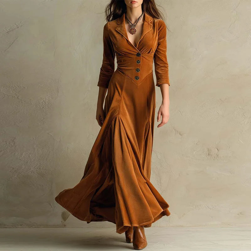 Women's V-Neck Tailored Velvet Maxi Dress