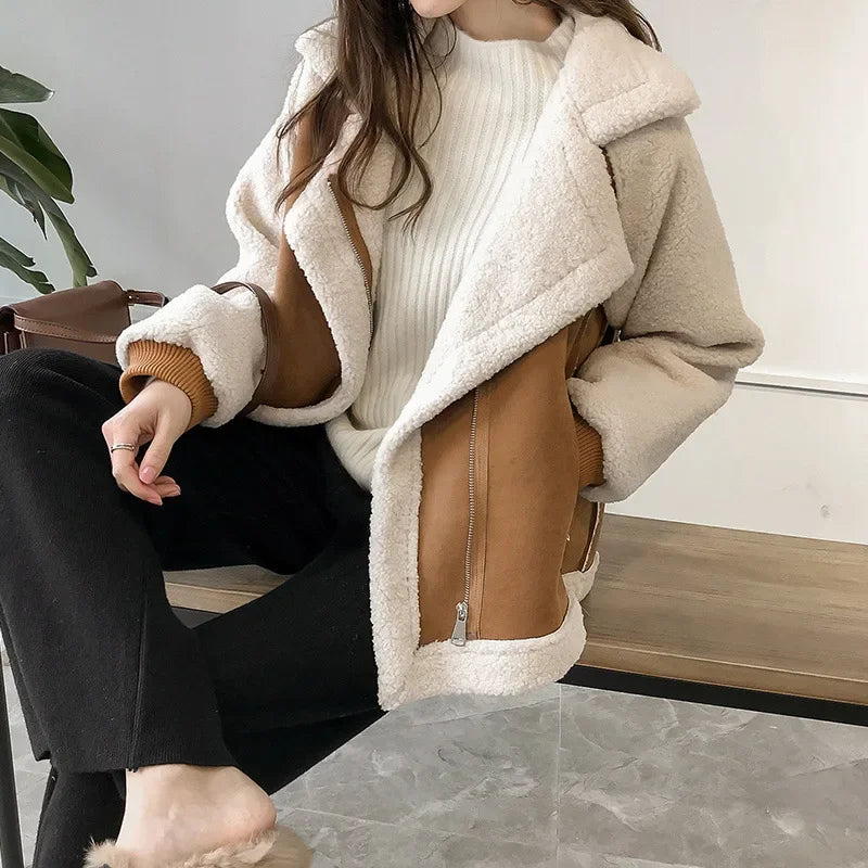 Women's Faux-Shearling Suede Aviator Jacket