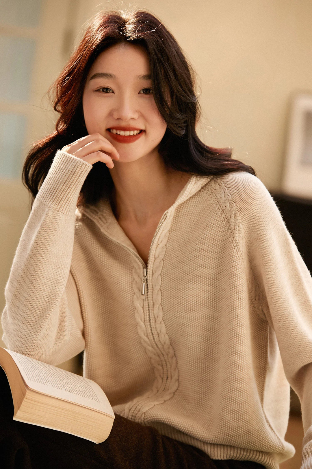 Women's Knit Hoodie Pullover Zip Up Jumper Sweatshirt