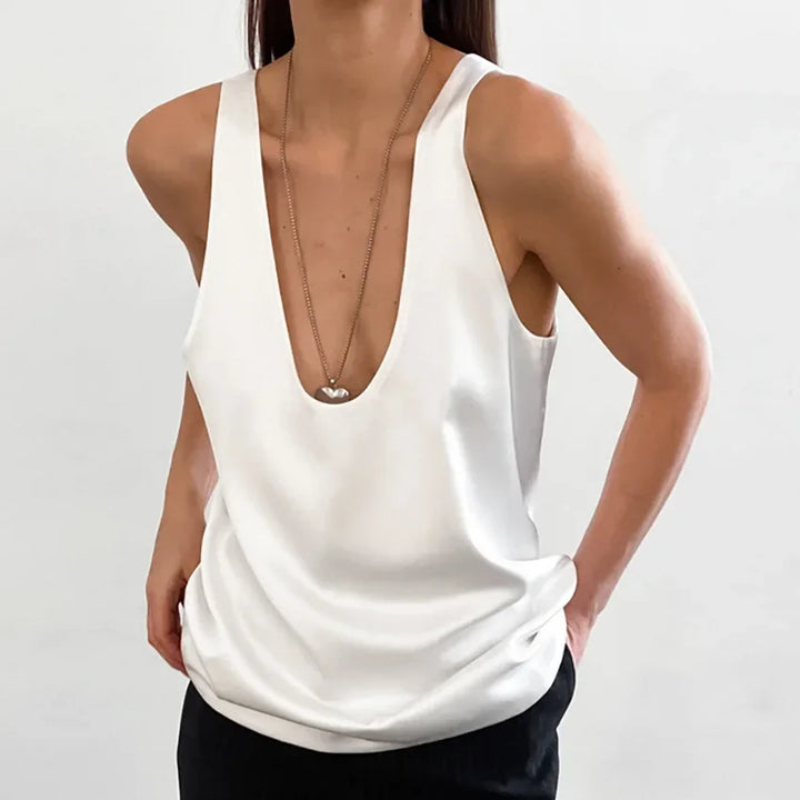 Women's Satin Sleeveless Scoop Neck Tank Top 