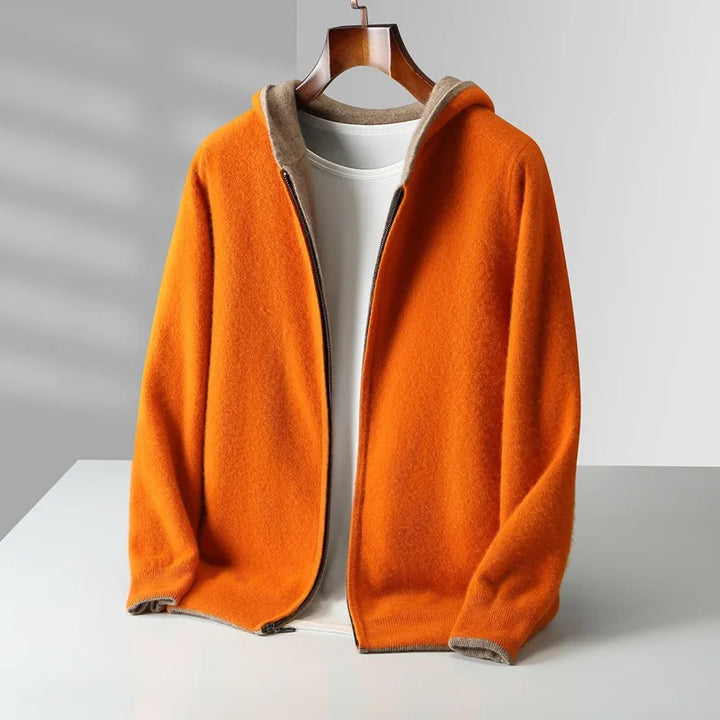 Veste-sweat à capuche zippée en maille de laine réversible pour homme