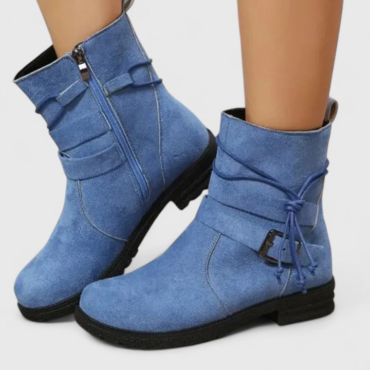 Women's Suede Ankle Boots Flat Casual Round Toe Booties