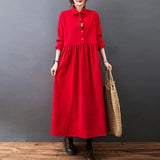 Women's Linen Maxi Dress Shirt Casual Loose Long Sleeve Casual Sundress