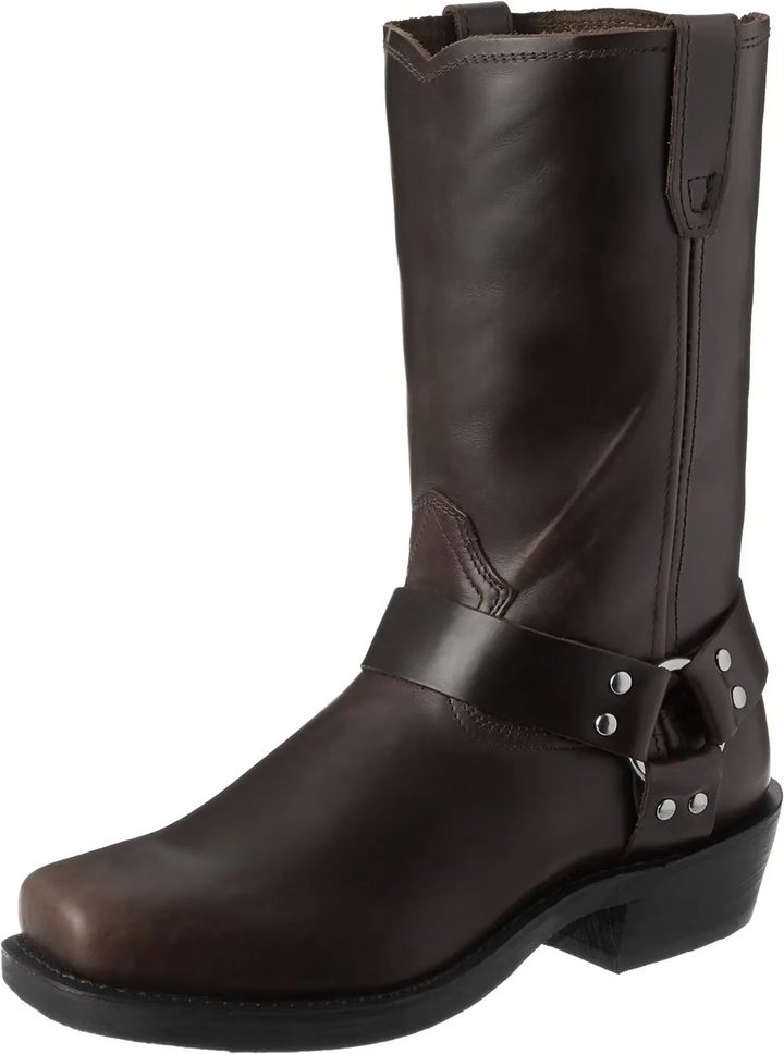 Men's Leather Harness Boots Mid Calf Motorcycle Biker Shoes