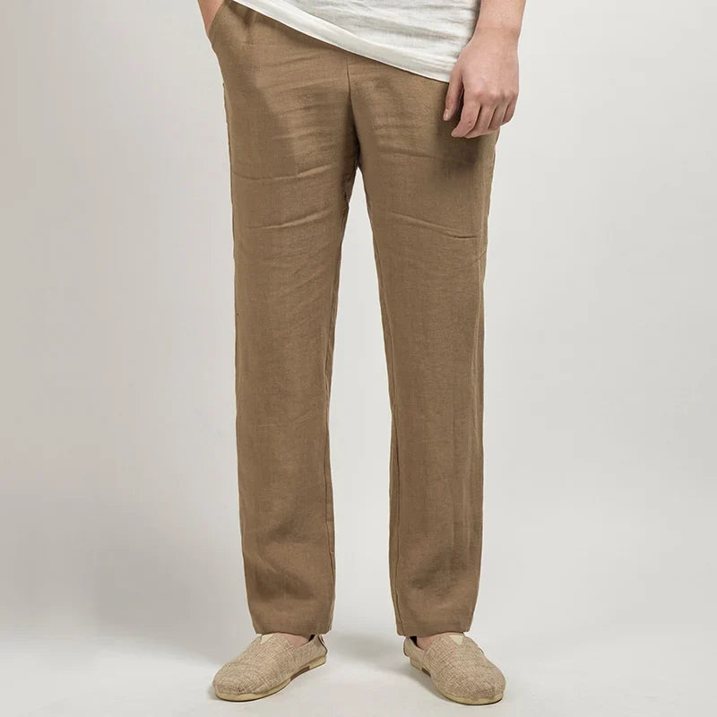 Men's Casual Linen Trousers Lightweight Relaxed Fit Pants