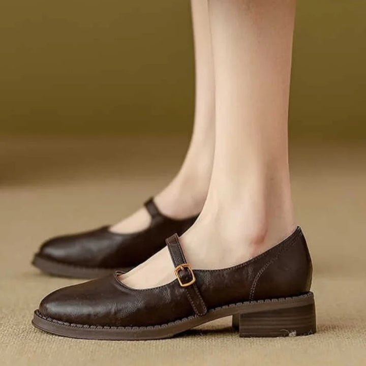 Women's Leather Mary Jane Block-Heel Shoes
