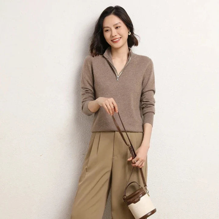 Women's Half Zip Merino Wool Knit Sweater