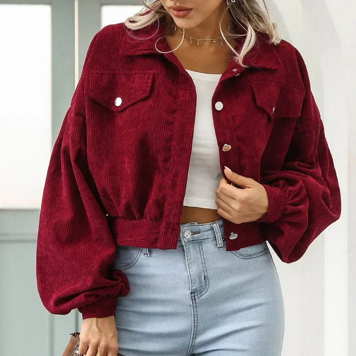 Corduroy Jacket for Women Cropped Bomber Casual Coat