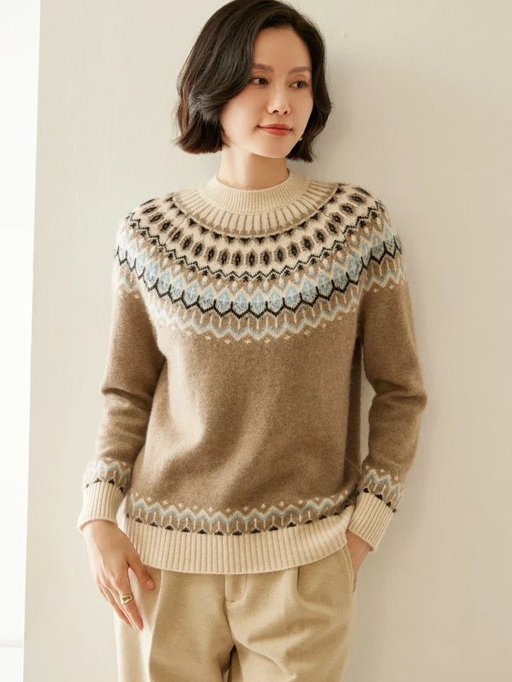 Women's Wool Knit Sweater Pullover Crewneck Fair Isle Knitwear