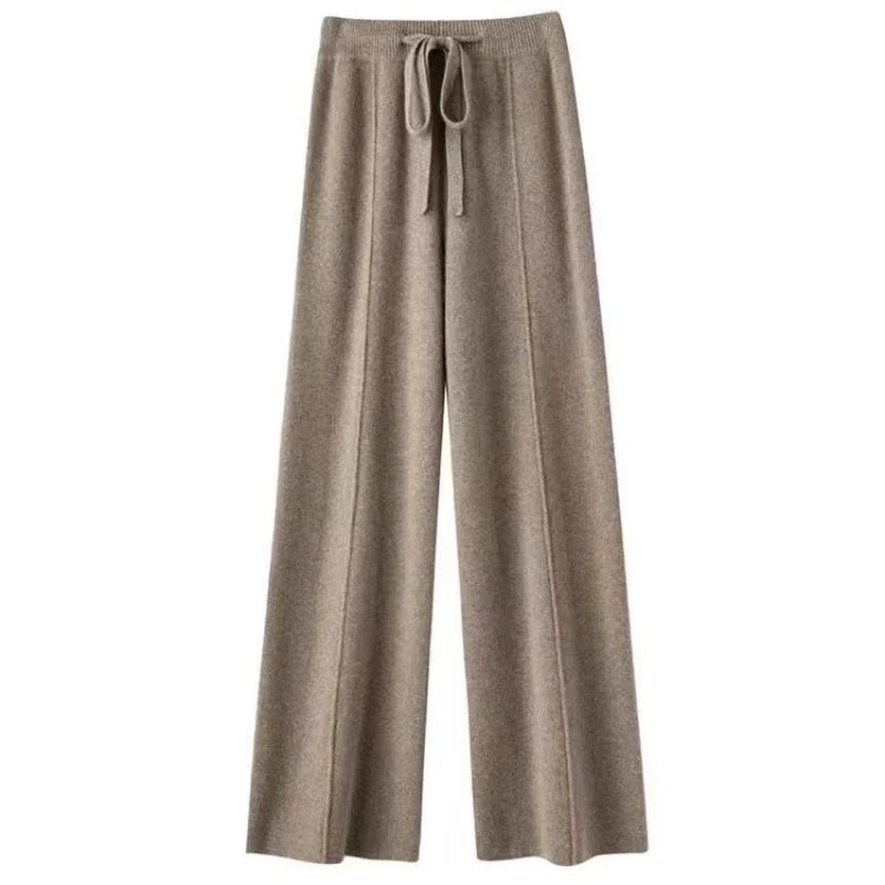 Women's Wide Leg Trousers High Waist Wool Mix Lounge Pants