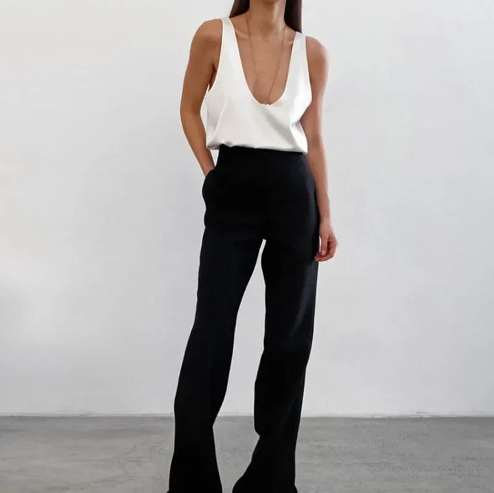 Women's Satin Sleeveless Scoop Neck Tank Top 