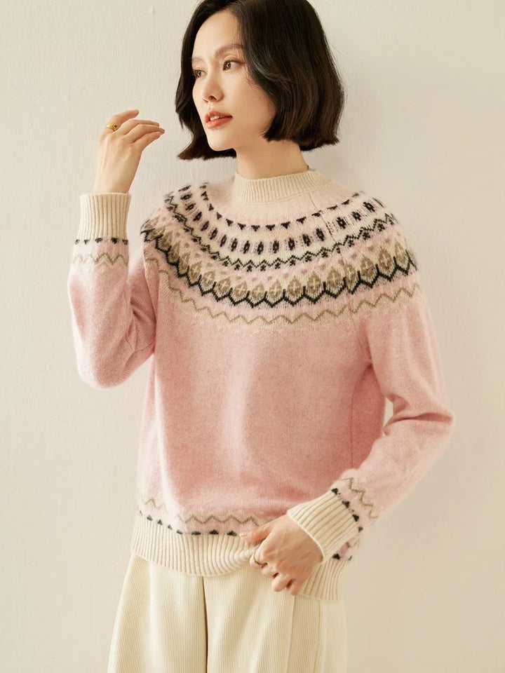 Women's Wool Knit Sweater Pullover Crewneck Fair Isle Knitwear